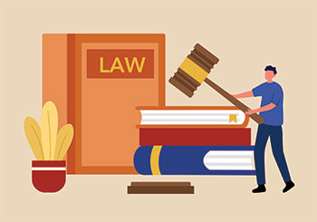 Illustration of law books and a judge's gavel for the school due process fight